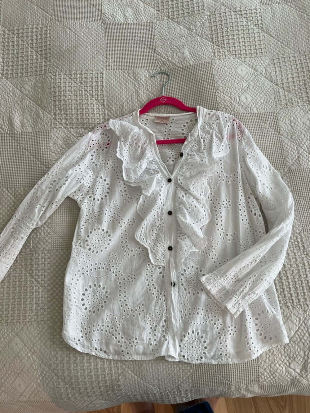 White Eyelet Ruffle Button-Front Top Anthropologie style size XL
